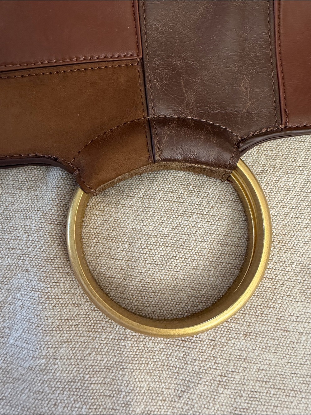 Zara Brown Patchwork Mini Bag with Gold Ring Handle - Picture 2 of 16